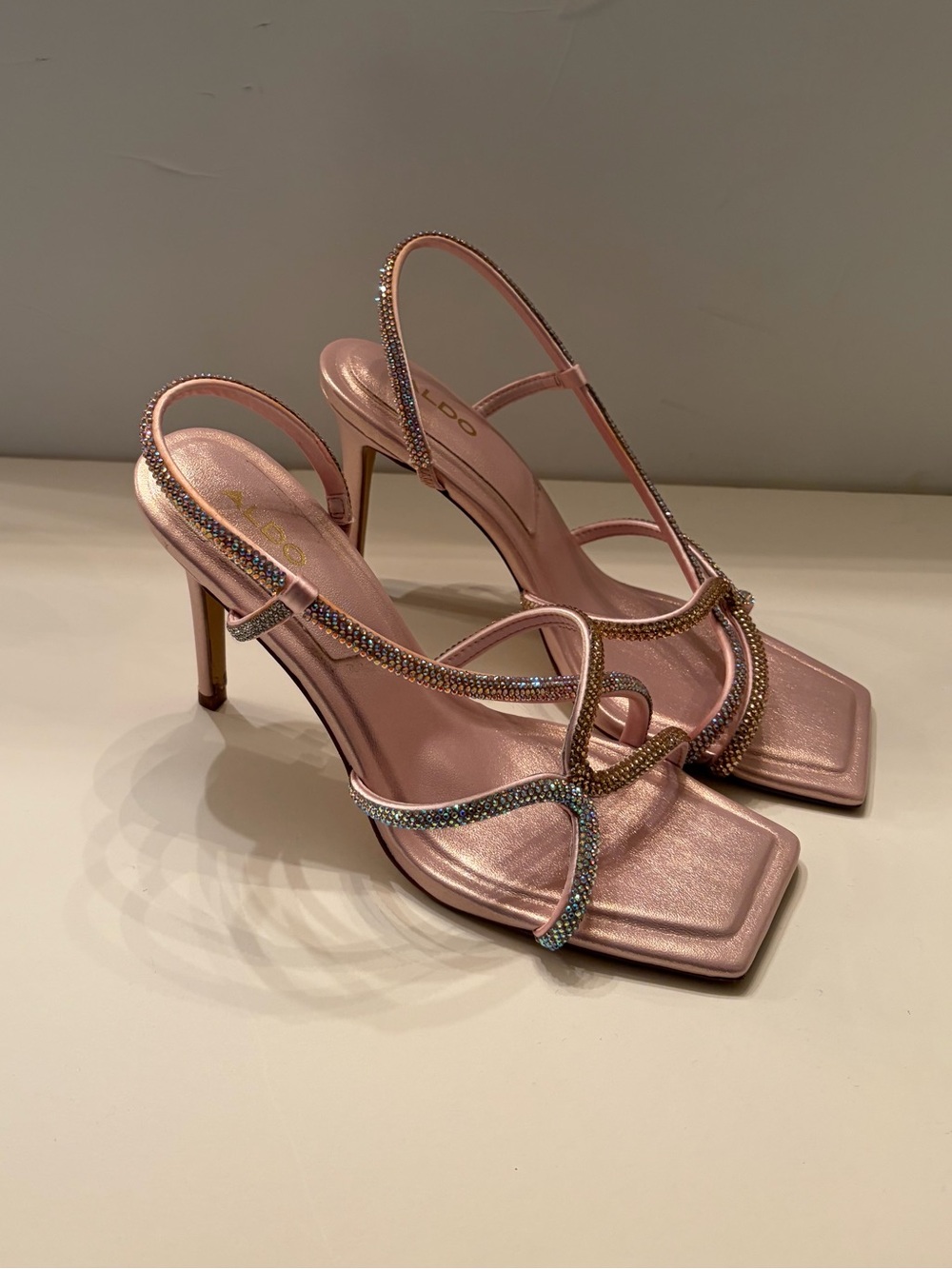 Aldo Rose Pink Satin Crystal-Strap Stiletto Heels